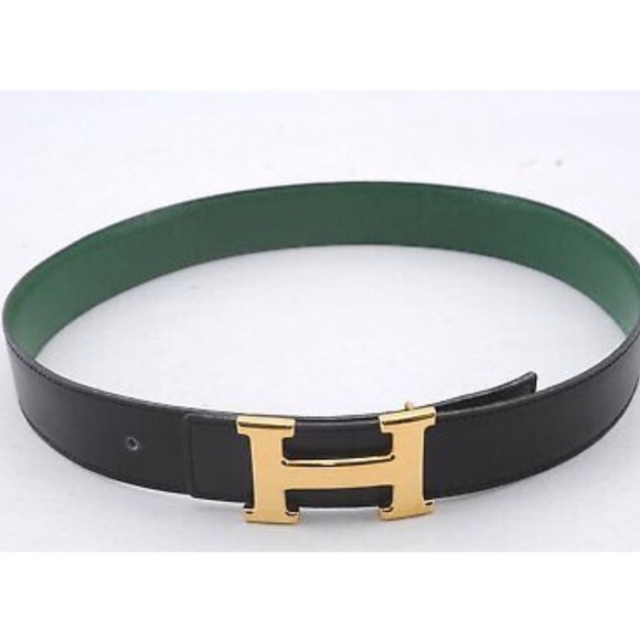 Hermes Accessories - Authentic HERMES constance black and green reversible belt gold buckle